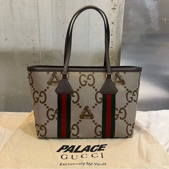 Gucci X Palace GG-P Jumbo Triferg Canvas Leather Tote Bag - Picture 5 of 16